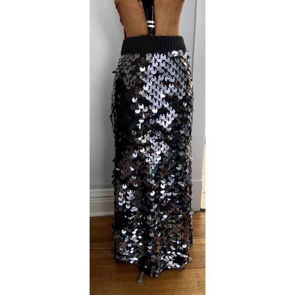 Joan Vass Sz S Knit Sequin 2 Piece Dress Black Wool Glam Party Knitted Dramatic - Picture 12 of 16